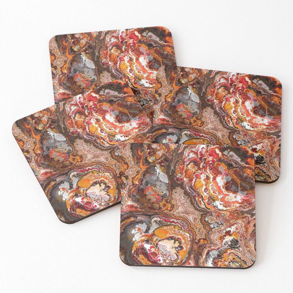 Gold Red and Rust Fractal Coasters (Set of 4)