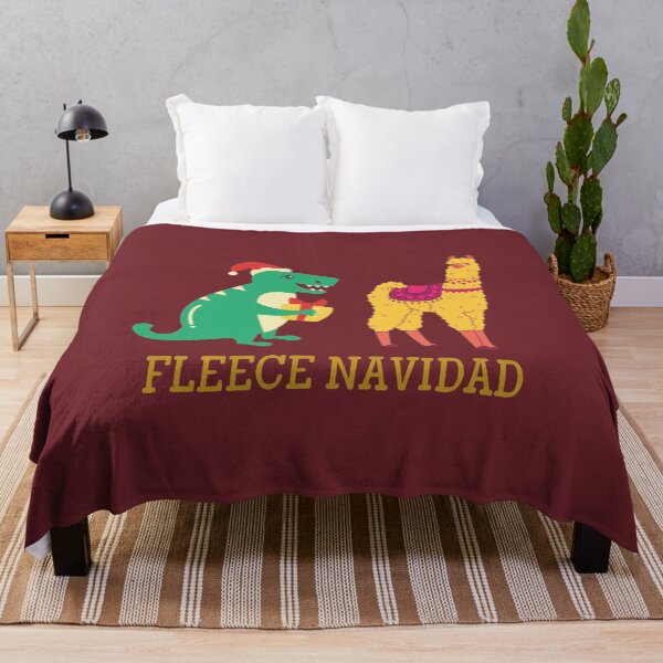 Item preview, Fleece Navidad | Feliz Navidad Pun | Dinosaur wishing a llama designed and sold by BloompodDesigns.