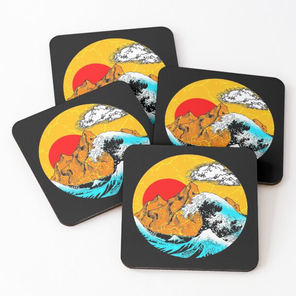 Item preview, Sun rising behind mountains over Japanese sea with waves designed and sold by Mila1946.