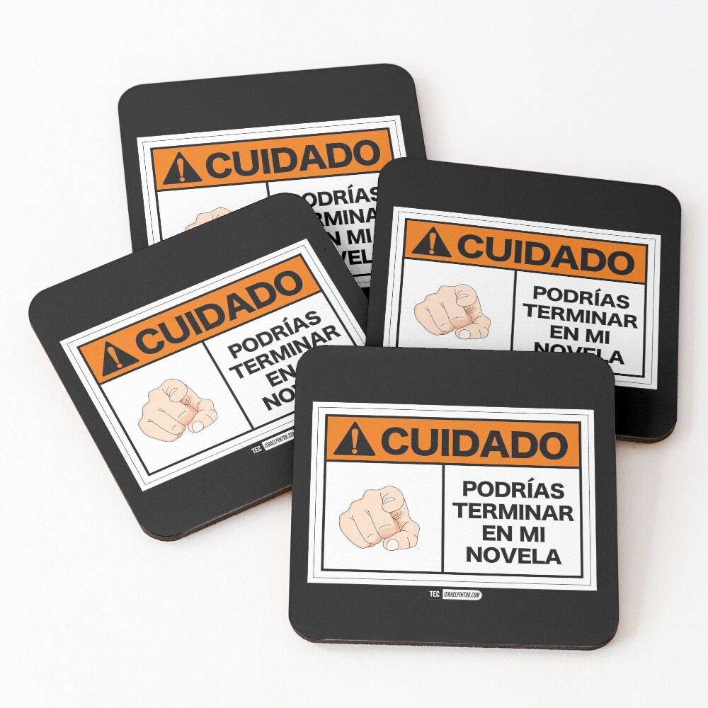 ¡Cuidado! Podrías terminar en mi novela Posavasos (lote de 4)