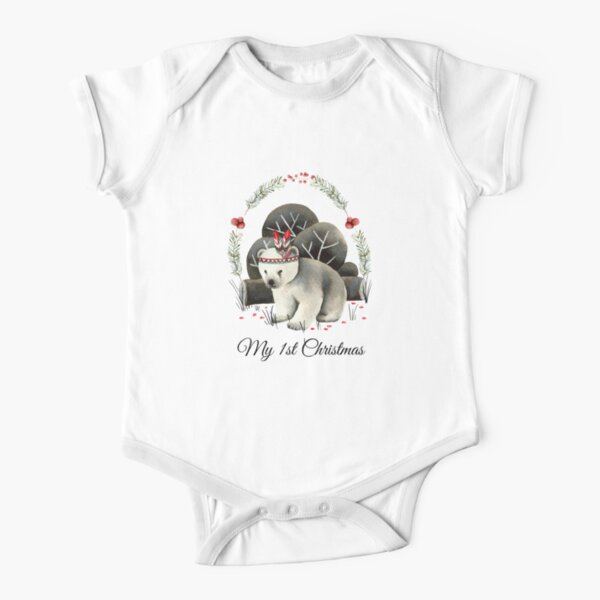 My 1st Christmas cute baby polar bear Short Sleeve Baby One-Piece