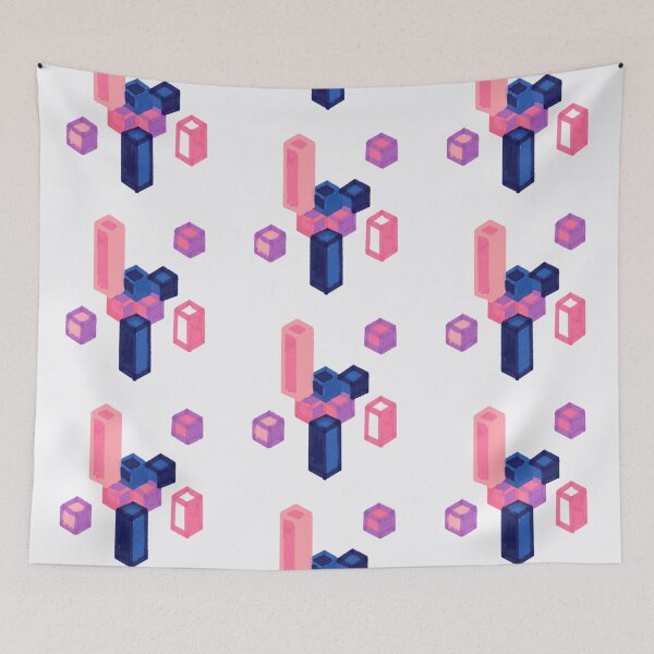 Item preview, hexagonal cuboids pink blue designed and sold by theinkypensieve.