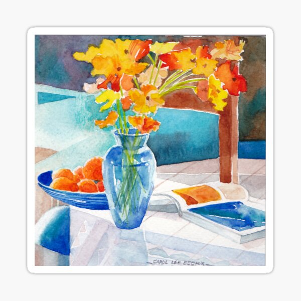 Poppies in a Blue Vase Sticker