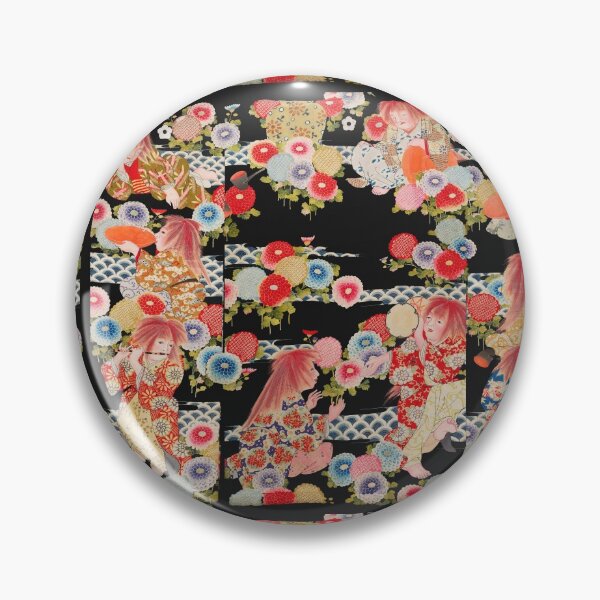 Item preview, ANTIQUE JAPANESE NOH THEATER COSTUME WITH FLOWERS ,MALE FIGURES AND FLUTE PLAYERS designed and sold by BulganLumini.