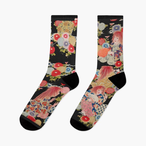 Item preview, ANTIQUE JAPANESE NOH THEATER COSTUME WITH FLOWERS ,MALE FIGURES AND FLUTE PLAYERS designed and sold by BulganLumini.