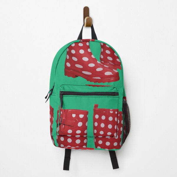 Item preview, Red White Polkadot Rubber Boot in Green Background designed and sold by MyArt23.