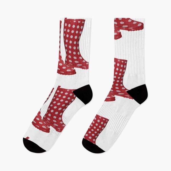 Artikelvorschau, Rot-weiß gepunkteter Gummistiefel auf grünem Hintergrund entworfen und verkauft von MyArt23.