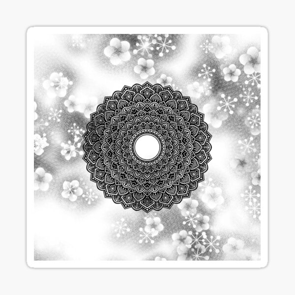 Aperçu de l'œuvre Mandala détaillé avec fond floral. créée et vendue par Amizoart.