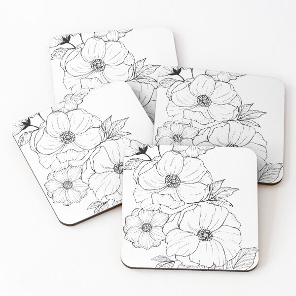 Item preview, Black and white graphic flowers designed and sold by forestmagic.