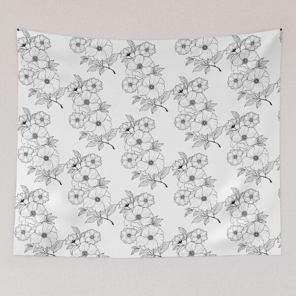 Item preview, Black and white graphic flowers designed and sold by forestmagic.