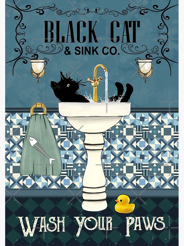 Black Cat Sink Co Wash Your Paws, Bathroom Decor, Black Cat by DodoHm63