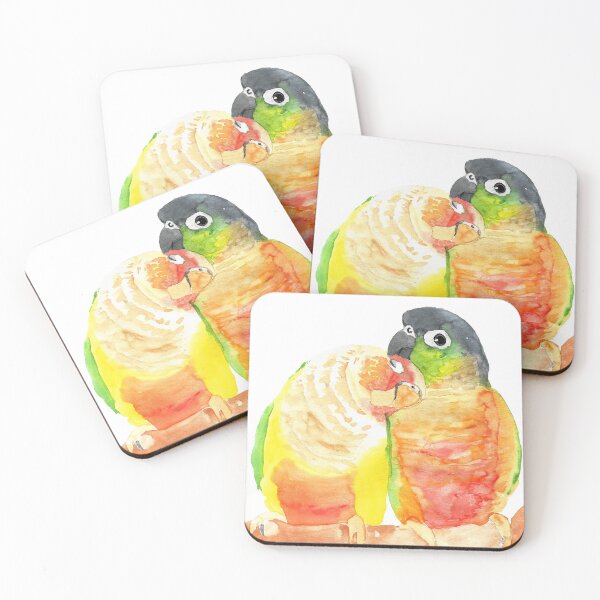 Item preview, Green-cheeked conure lover watercolor designed and sold by L'Atelier Oranjade.