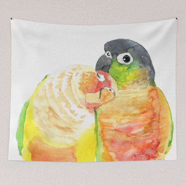 Item preview, Green-cheeked conure lover watercolor designed and sold by L'Atelier Oranjade.