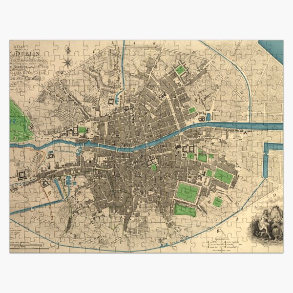 Dublin city map. Vintage colourised restored map. Jigsaw Puzzle