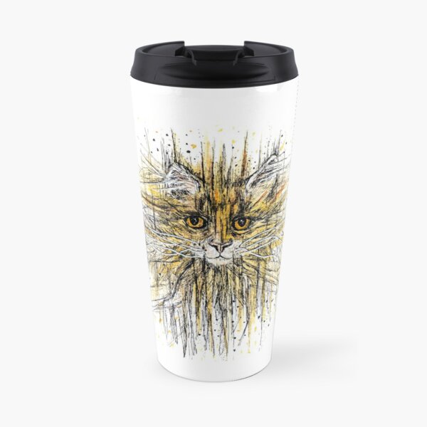colourful pendrawing of a cat Travel Coffee Mug