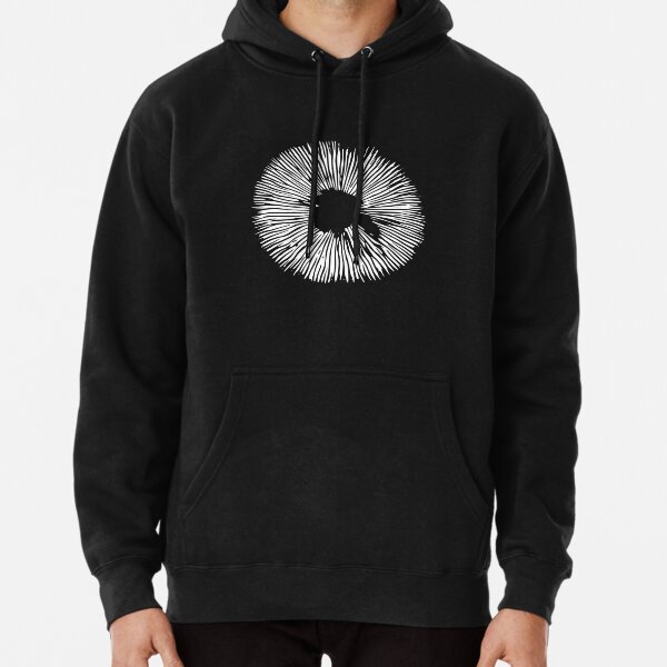 Mycology Mushroom Spore Print Stencil on black Pullover Hoodie