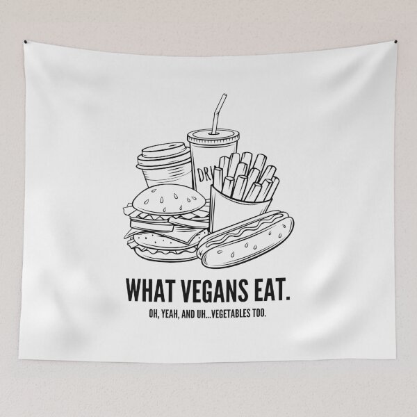 Item preview, WHAT VEGANS EAT Funny Vegan Junk Food Quote designed and sold by a-little-ink.
