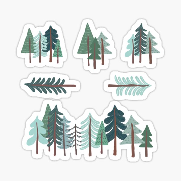 Forest Sticker Set, Flower, Pine Tree Stickers, Nature Themed Journal and  Planner Sticker Flakes, Green, Christmas Tree 
