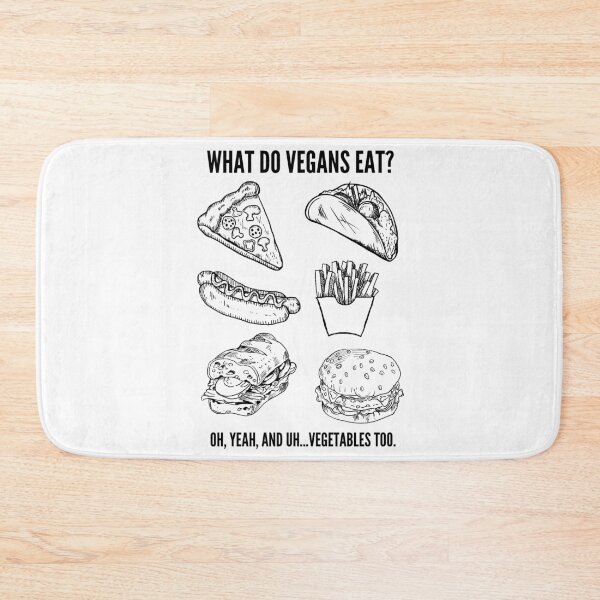 Item preview, WHAT DO VEGANS EAT Funny Vegan Junk Food Quote designed and sold by a-little-ink.