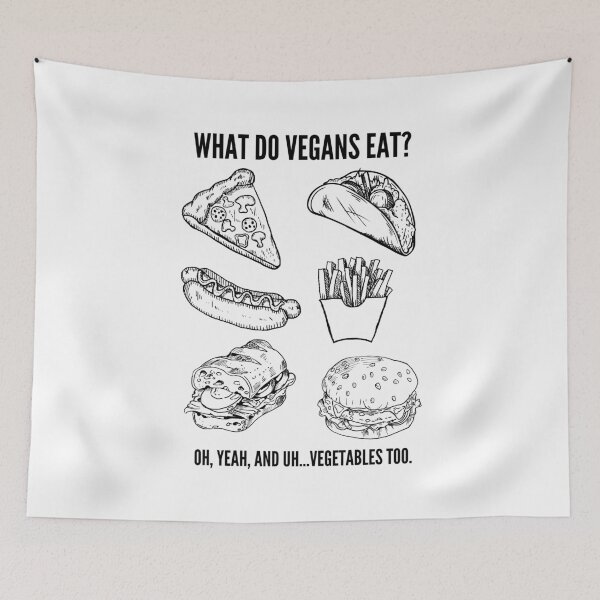 Item preview, WHAT DO VEGANS EAT Funny Vegan Junk Food Quote designed and sold by a-little-ink.