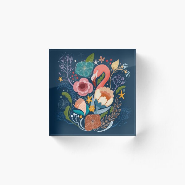 Floral Flamingo Acrylic Block