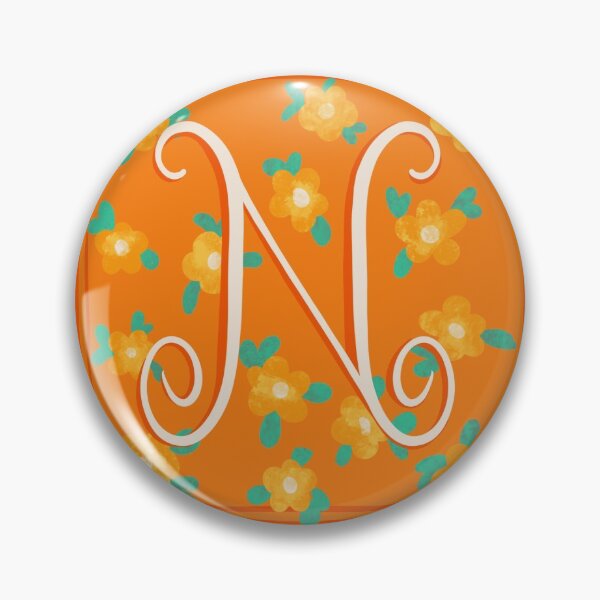 Item preview, N Monogram with flowers on orange designed and sold by MayCartPrintArt.