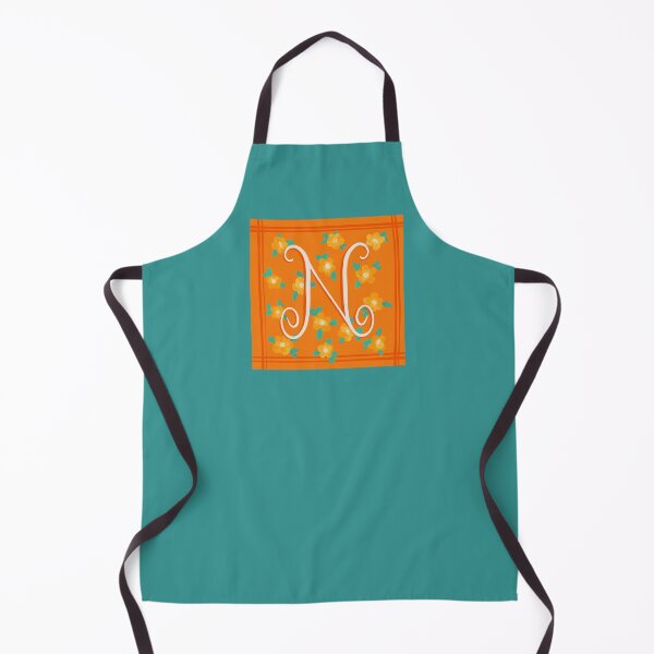Item preview, N Monogram with flowers on orange designed and sold by MayCartPrintArt.