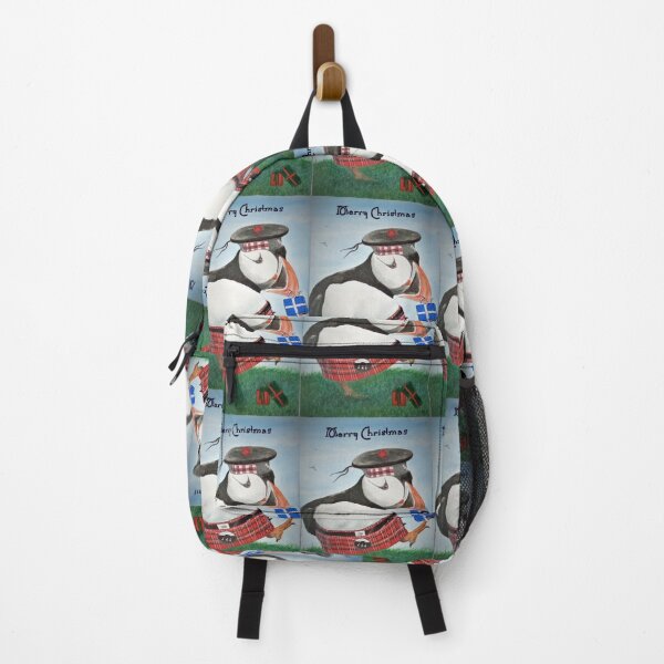 Item preview, puffin in a kilt opening Christmas presents designed and sold by Malc Sutherland.