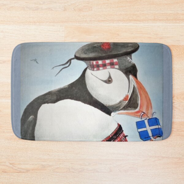 Item preview, puffin in a kilt opening Christmas presents designed and sold by Malc Sutherland.
