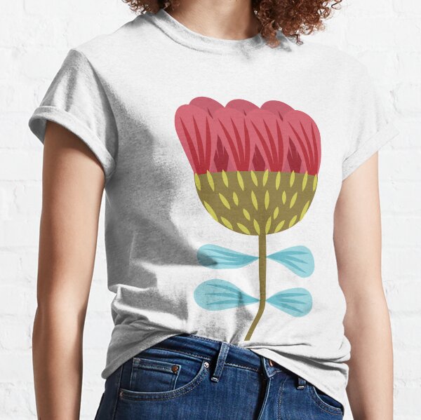 Red and turquoise Scandinavian flower pattern Classic T-Shirt