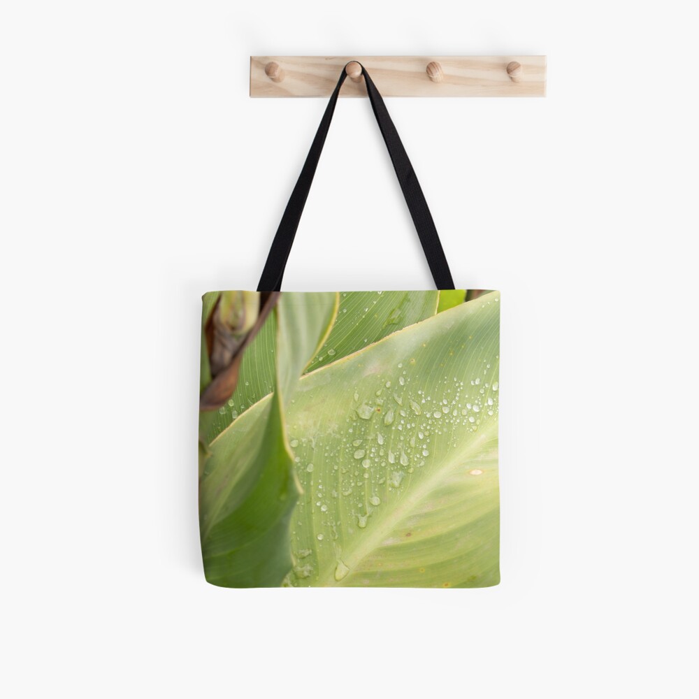 Green leaf after rain with water droplets, autumn. Fall colors, original photo Tote Bag