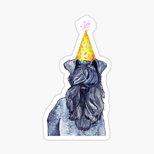 Watercolour Kerry Blue Terrier Dog Wearing Party Hat Sticker