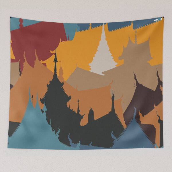 Item preview, 1980s Ancient Asian Village Landscape Buddhist Thai Temple Architecture designed and sold by IamTrending.