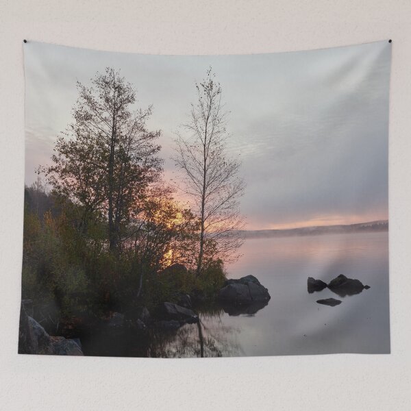 Item preview, The rising sun over the foggy lake designed and sold by Jouko Lehto Photography.