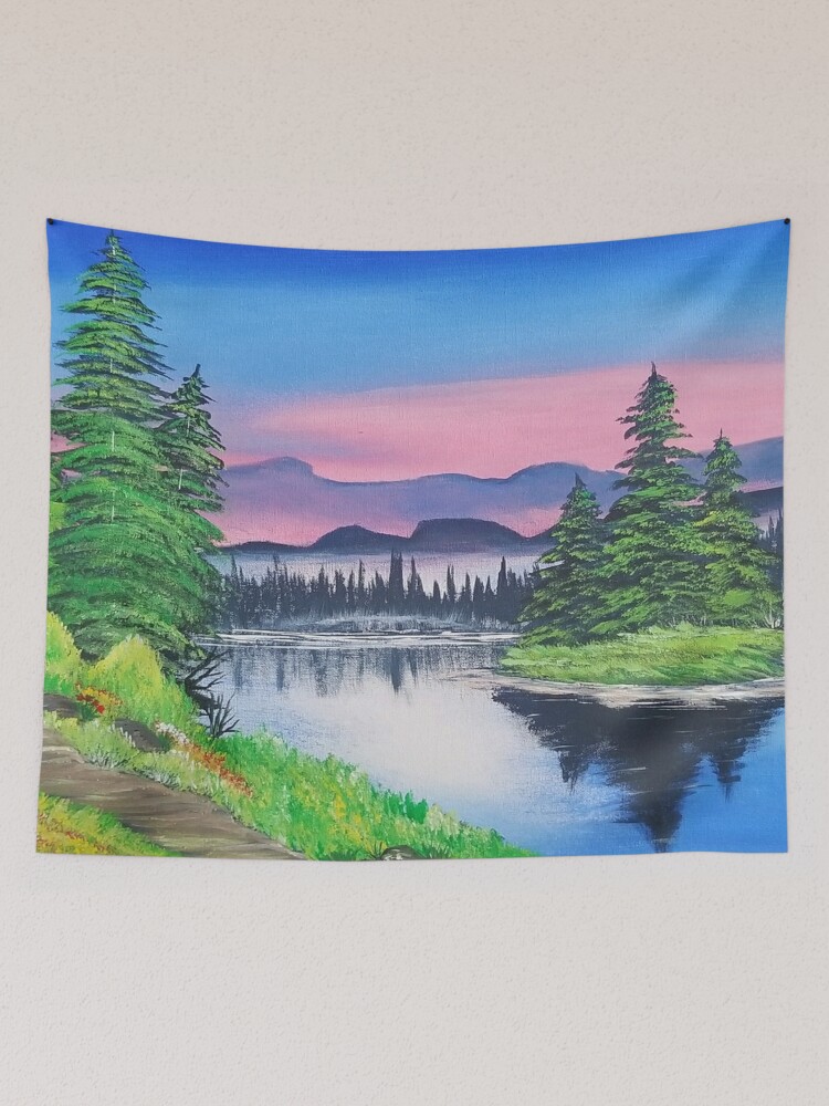 Bob Ross Inspired Painting - Island in the Wilderness Tapestry