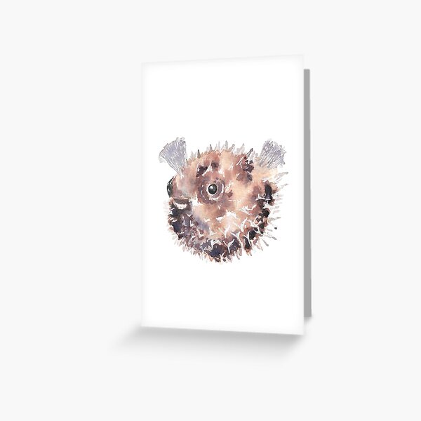 Item preview, Happy Smiling Watercolour Puffer Fish - Pufferfish - Fugu designed and sold by WeeSparrowArts.