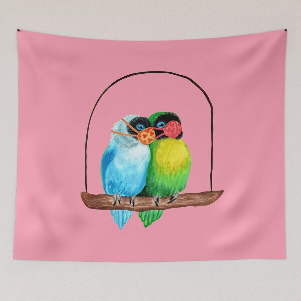 Item preview, Lovebirds Wearing Face Masks Watercolor designed and sold by Ivy Lily Art.