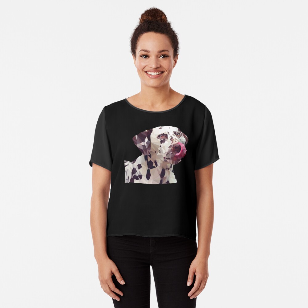 Dalmatian Dog Licking Face Poly Art Chiffon Top