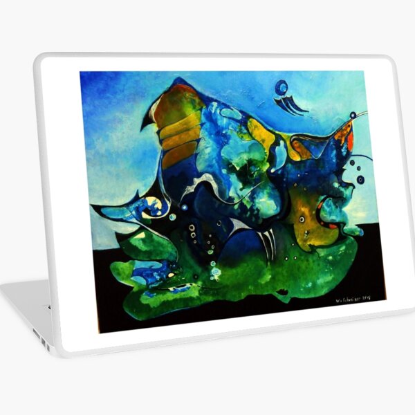 blaue, grüne und orange Landschaft Laptop Folie