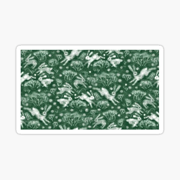 Hares Field, Jumping Rabbits Winter Holidays Pattern, Green Sticker
