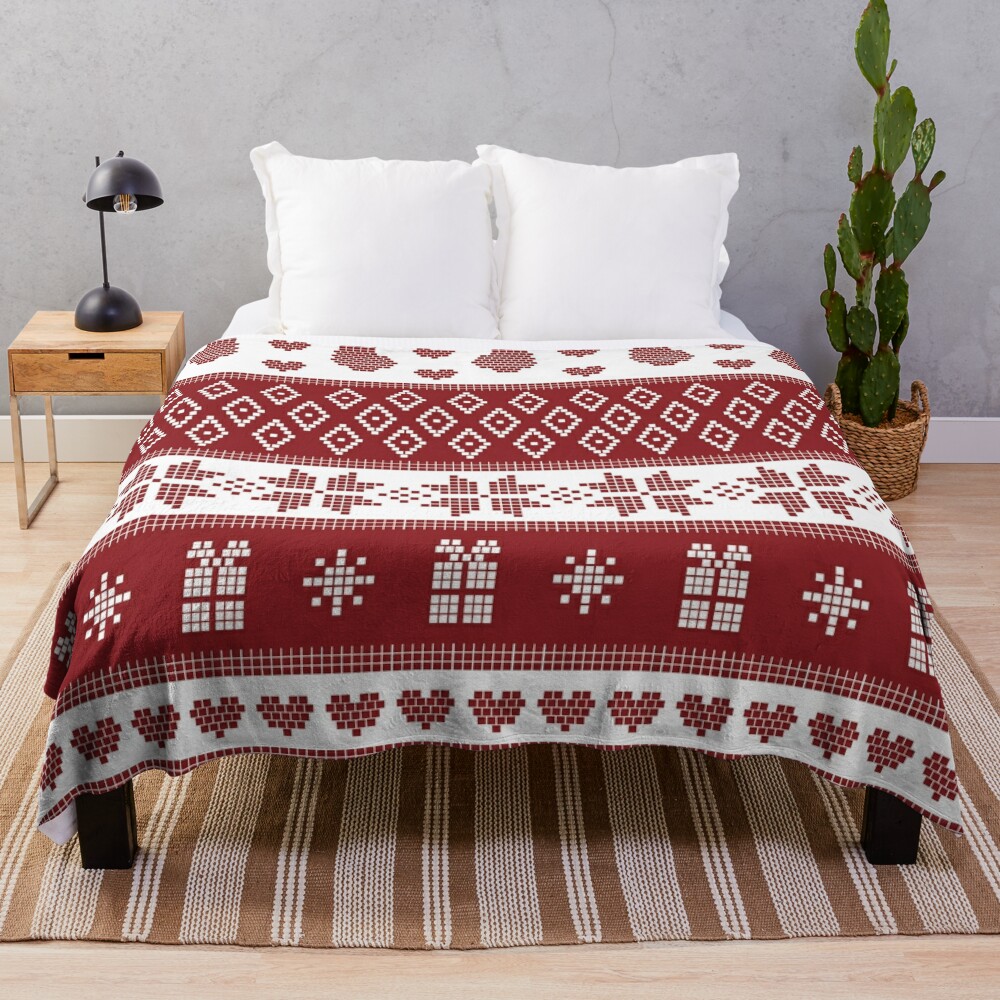 More discount price Red Winter Nordic Snowflake Deer Christmas Pattern Throw Blanket Bl-QO89CLUR