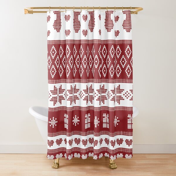 Red Winter Nordic Snowflake Deer Christmas Pattern Shower Curtain