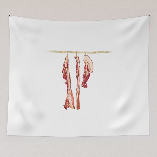 Item preview, Watercolor Illustration of preserved meat hanged on a bamboo pole designed and sold by iswenyi.