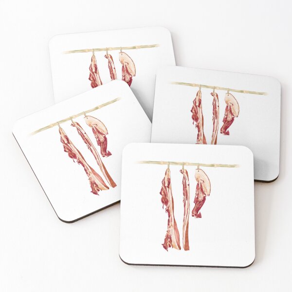 Item preview, Watercolor Illustration of preserved meat hanged on a bamboo pole designed and sold by iswenyi.
