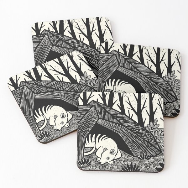 Item preview, Sleeping thylacine in landscape - Woodcut 2 designed and sold by Veymoth.