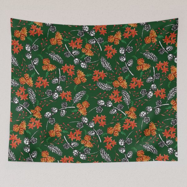 Item preview, Cones and poinsettia fir green designed and sold by Emma Kunz.