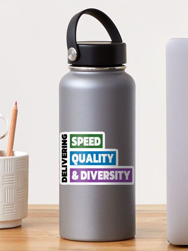 Thumbnail 1 of 3, Sticker, Delivering Speed, Quality, & Diversity (Color) designed and sold by johnvlastelica.