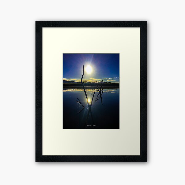 Sunrise through forked branches Framed Art Print