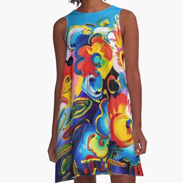 PETER MAX FLOWER VASE OIL CANVAS PAINTING - HIGH RESOLUTION A-Line Dress