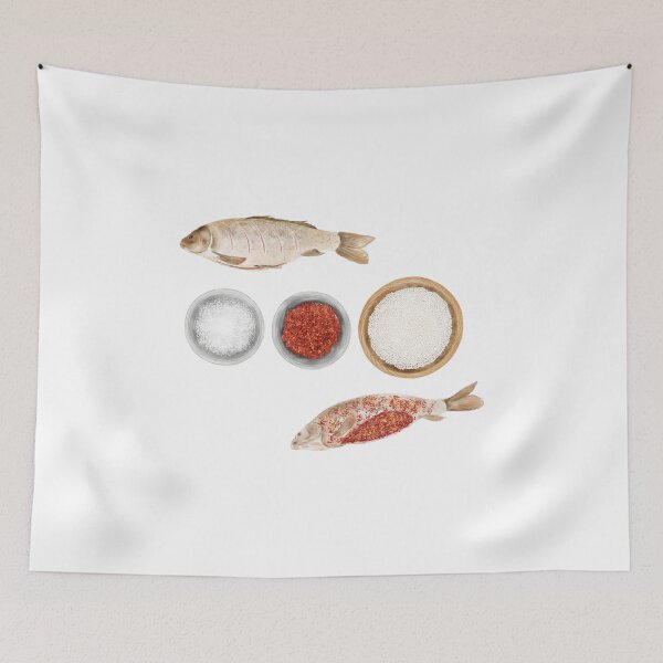 Item preview, Watercolor Illustration of The process of marinating a fish designed and sold by iswenyi.